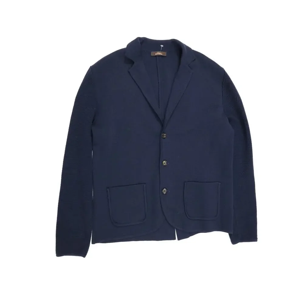 Quiet Luxury European Wool Knit Blazer Cardigan Cortigiano in Bottega Navy Small